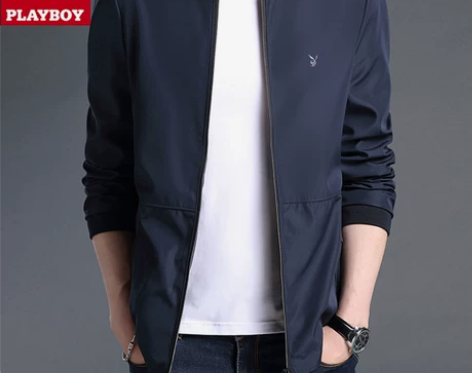 春秋新款花花公子男士夹克衫薄款休闲运动纯色...