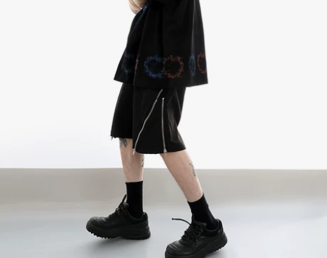 黑衣先生 美式高街设计感双拉链休闲短裤男i...