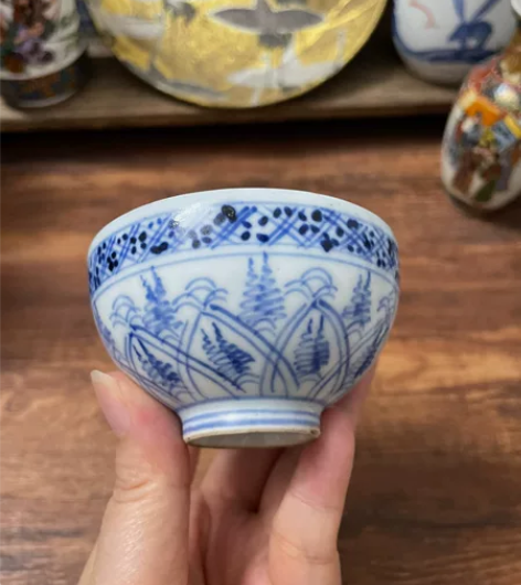 日本回流瓷器明治时期老瓷古董瓷手绘釉下彩收...