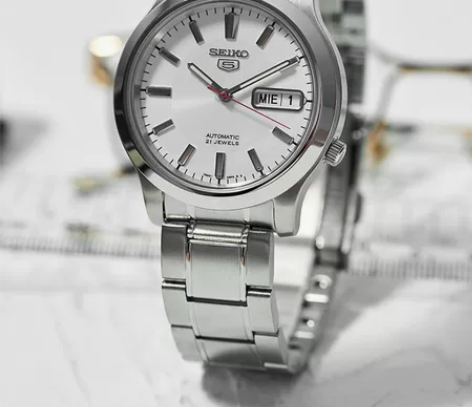 SEIKO精工5号手表男自动机械表钢带指针...