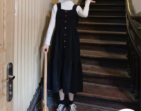 女装秋冬新款胖mm复古灯芯绒背带裙 尺码L...