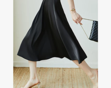 简漫 垂感好到爆！气质缎面半身裙女中长款a...