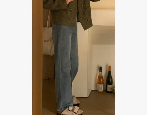 jiemo studio 复古高腰牛仔裤女...