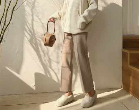 毛呢西装阔腿裤女秋冬直筒宽松显瘦高腰烟管休...