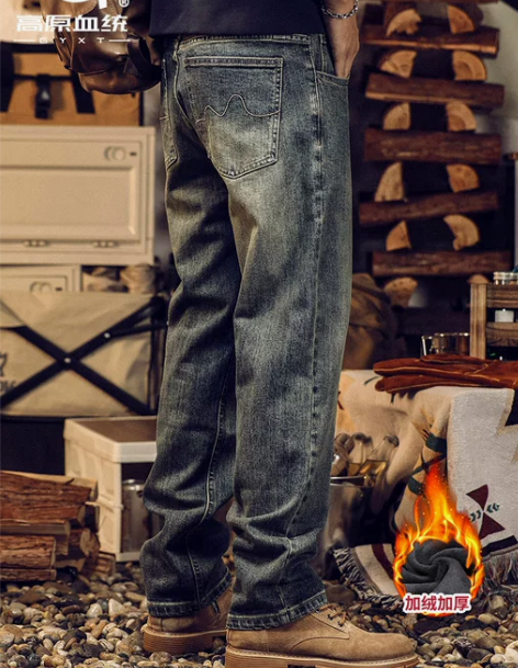 GYXT冬季美式重磅牛仔裤男款潮牌黄泥染宽...