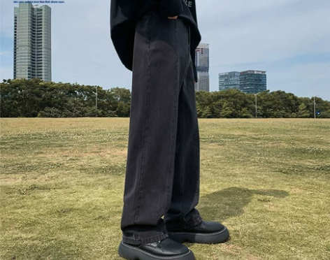 NASA黑色牛仔裤男士春秋冬季垂感宽松复古...