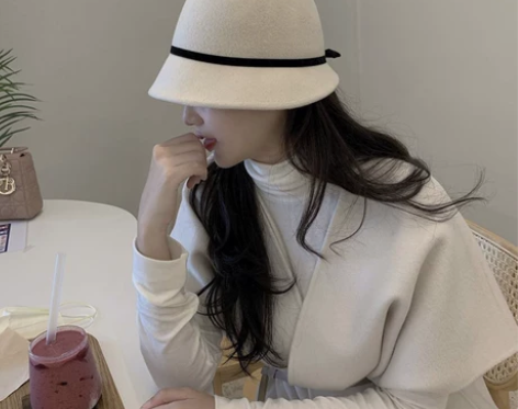 羊毛呢白色赫本渔夫帽子女士秋冬法式复古优雅...