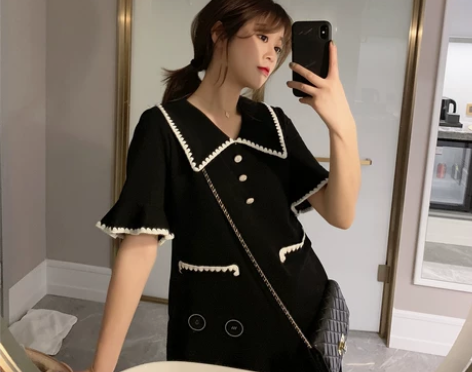 AHY 裙子女2019新款夏法式复古裙高腰...