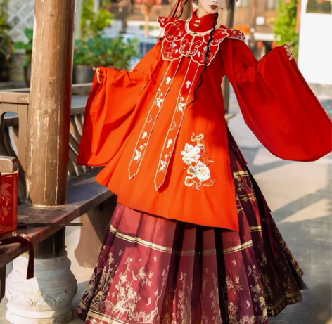 玉术汉服女花嫁织金马面裙墨子原创立领长衫斜...