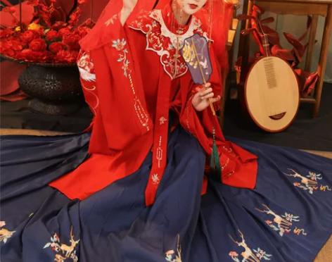 裳云兮原创（遇红妆）花嫁汉服明制立领对襟长...