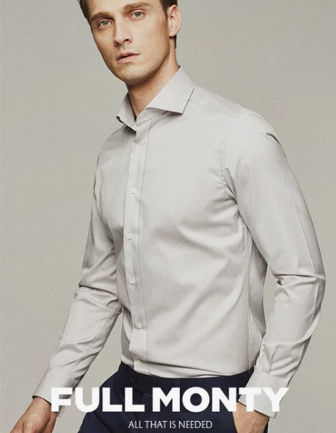 衬衫衬衣FULL MONTY灰色牛津纺衬衫...