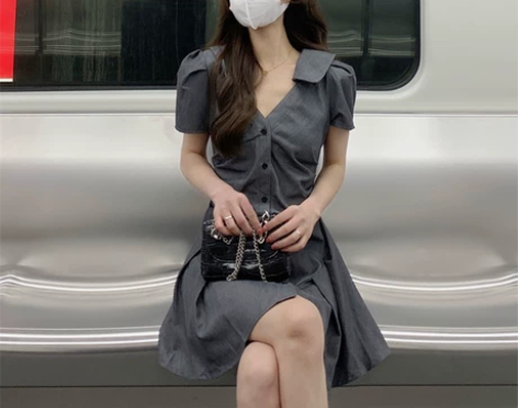 大码夏季学院风衬衫裙女胖MM法式遮肚显瘦连...