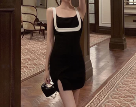 法式微醺黑色性感吊带连衣裙女夏2022新款...