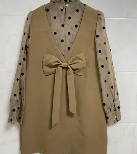 2022春秋新款法式赫本风波点背后蝴蝶结、...