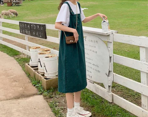 绿色牛仔背带裙女小清新夏季新款韩版宽松森系...