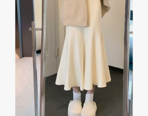 【狂欢价】白色针织鱼尾裙半身裙女秋冬季坠感...