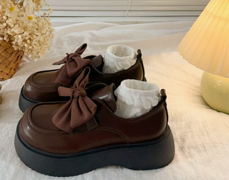 英伦风小皮鞋女秋冬2022新款日系蝴蝶结