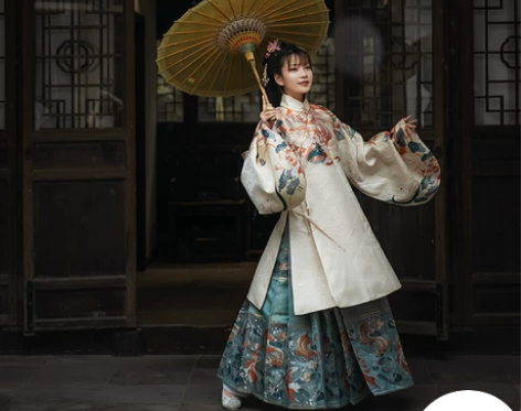 汉服明堂拾遗汉服灵鱼画戏明制立领斜襟长袄仿...