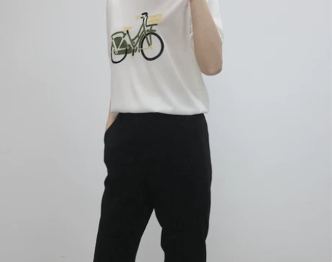 刺绣自行车图案 真丝简约短T恤 M码，图示...
