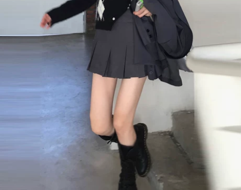 灰色百褶裙女秋季新款高腰半身裙学院风tb短...