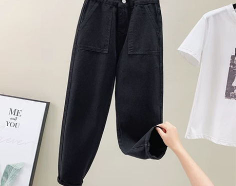 哈伦牛仔裤女春秋2022年新款高腰显瘦直筒...