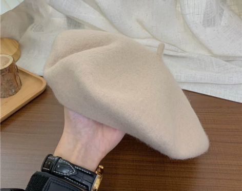 冬日的一抹温暖~奶茶色羊毛贝雷帽女日系甜美...