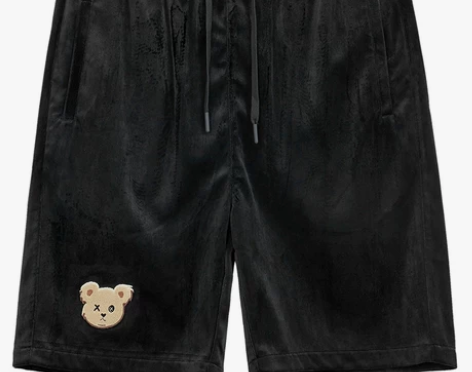 conklab小熊刺绣丝绒短裤男夏季外穿宽...