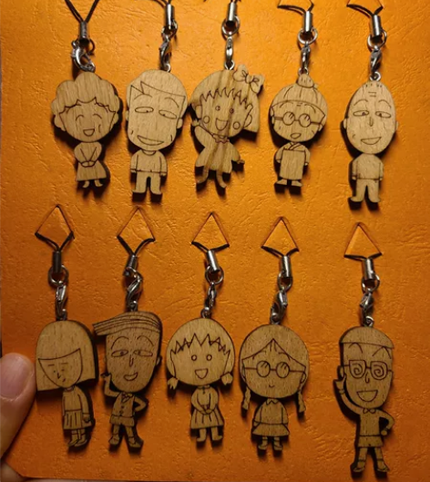 樱桃小丸子木质钥匙扣手机挂绳 线下精品店入...