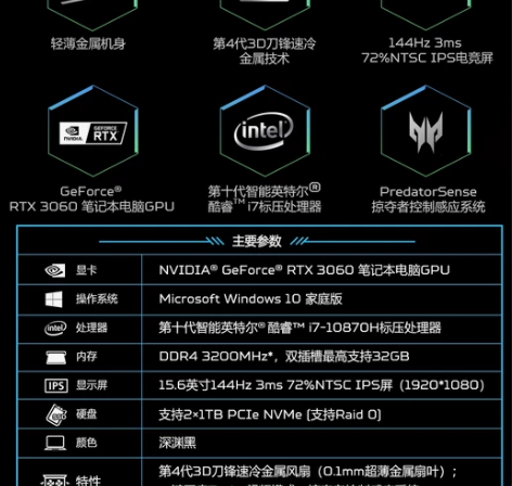 宏碁(掠夺者)战斧300 英特尔酷睿i7 ...