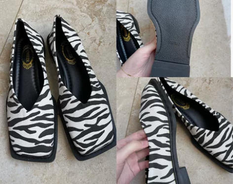 斑马纹休闲鞋工作鞋低跟单鞋气质百搭方头平底...