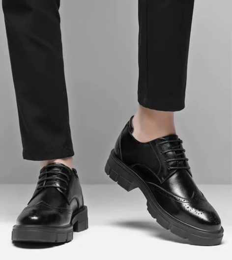 男士正装休闲布洛克增高皮鞋，可以增高10c...