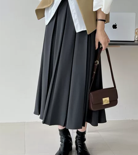 江左 可以搭全店的重工纯色百褶半身裙女20...