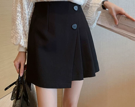 胖mm大码半身裙2021新款春秋黑色短裙a...