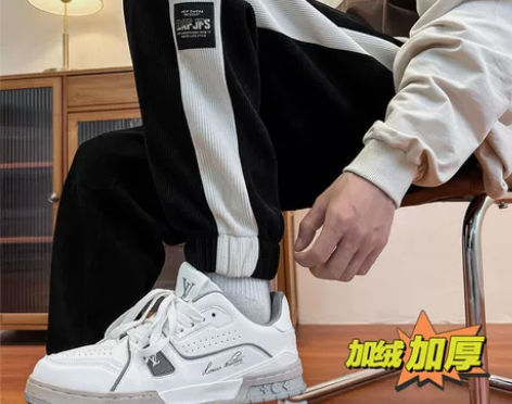 重磅加绒运动卫裤男秋冬束脚裤雪尼尔休闲裤潮...