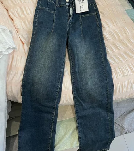 直筒牛仔裤女2022年新款加绒小个子高腰显...