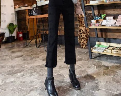 黑色牛仔裤女直筒春秋2022年新款七分八分...