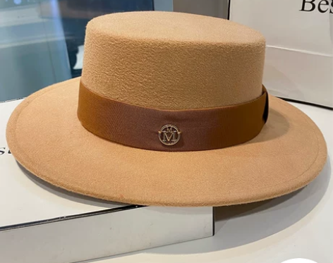 白色帽子女秋冬季英伦复古毛呢平顶帽新款时尚...