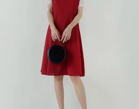 ?5折特惠^の^法式假两件裙子设计高腰显瘦...