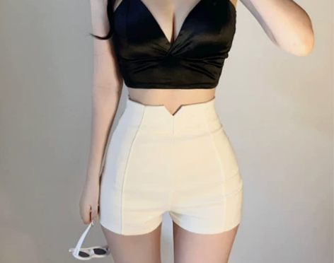 白色三分短裤女秋2022韩版高腰弹力紧身性...