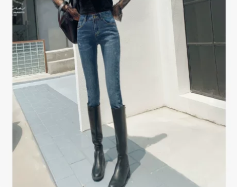 高腰牛仔裤女深色2020秋季新款时尚百搭九...