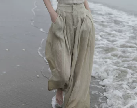 天丝亚麻阔腿裤高腰垂感薄款宽松显瘦裤子设计...