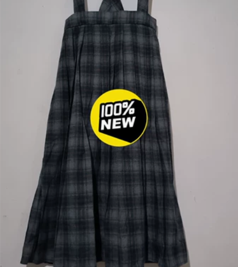 全新 秋冬格纹背带半身裙可拆卸背带大裙摆伞...