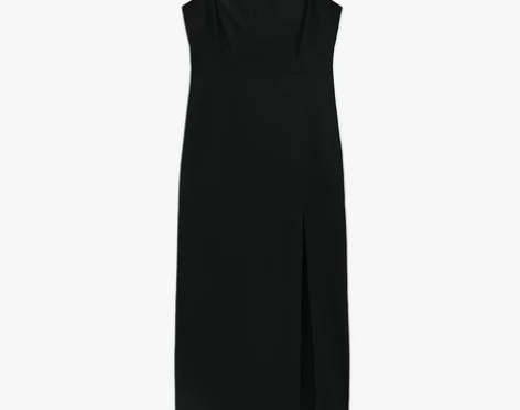ZARA 新款黑色吊带裙开叉极简风直筒连衣...