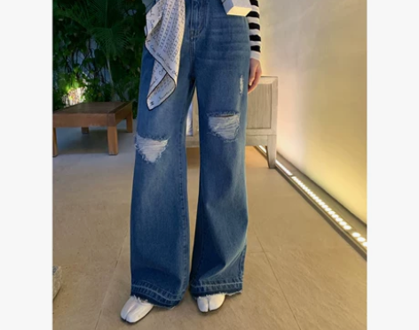 阿希哥vcruan大神美式层次感破洞阔腿牛...