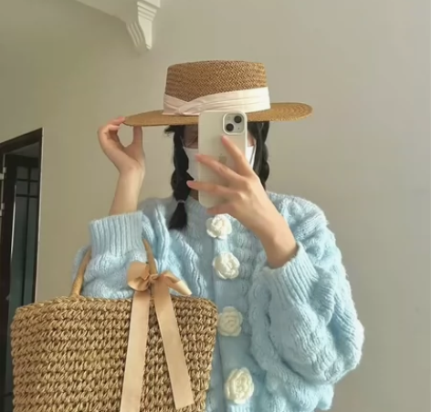 【全新】平顶小礼帽草帽沙滩帽女夏天海边遮阳...