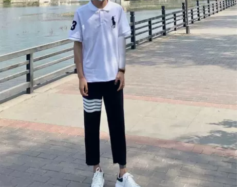 宽松精神小伙九分裤夏天薄款阔腿裤四条杠直筒...