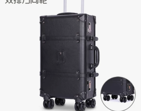 复古直角行李箱万向轮黑色皮箱网红拉杆箱复古...