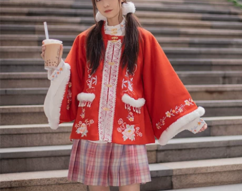 五五年原创汉服女 其乐绒绒 明制加绒方领半...