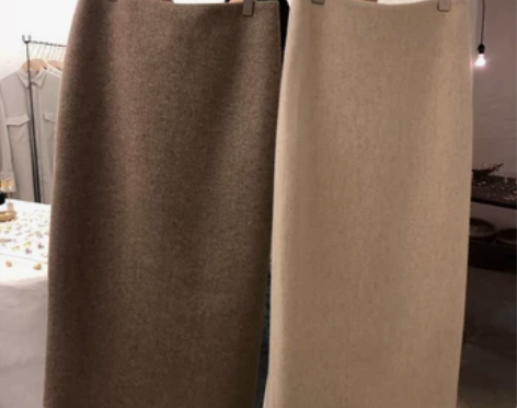 毛呢半身裙长裙女东大门秋冬新款高腰中长款开...