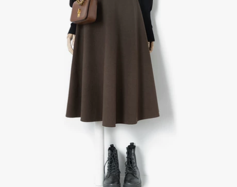 拉夏贝尔毛呢半身裙中长款秋冬季新款高腰遮胯...